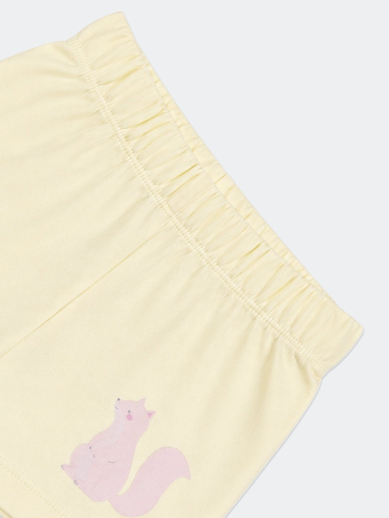 Hop Baby Girls Yellow Squirrel Printed Cotton Knit Regular Fit Shorts