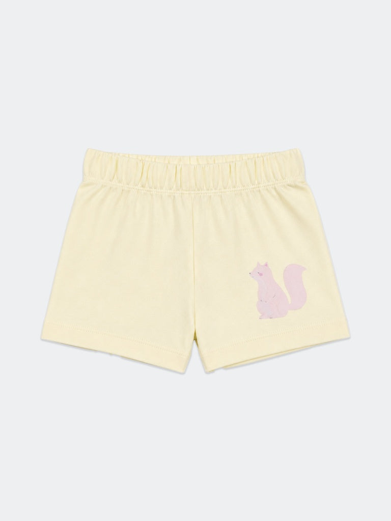 Hop Baby Girls Yellow Squirrel Printed Cotton Knit Regular Fit Shorts