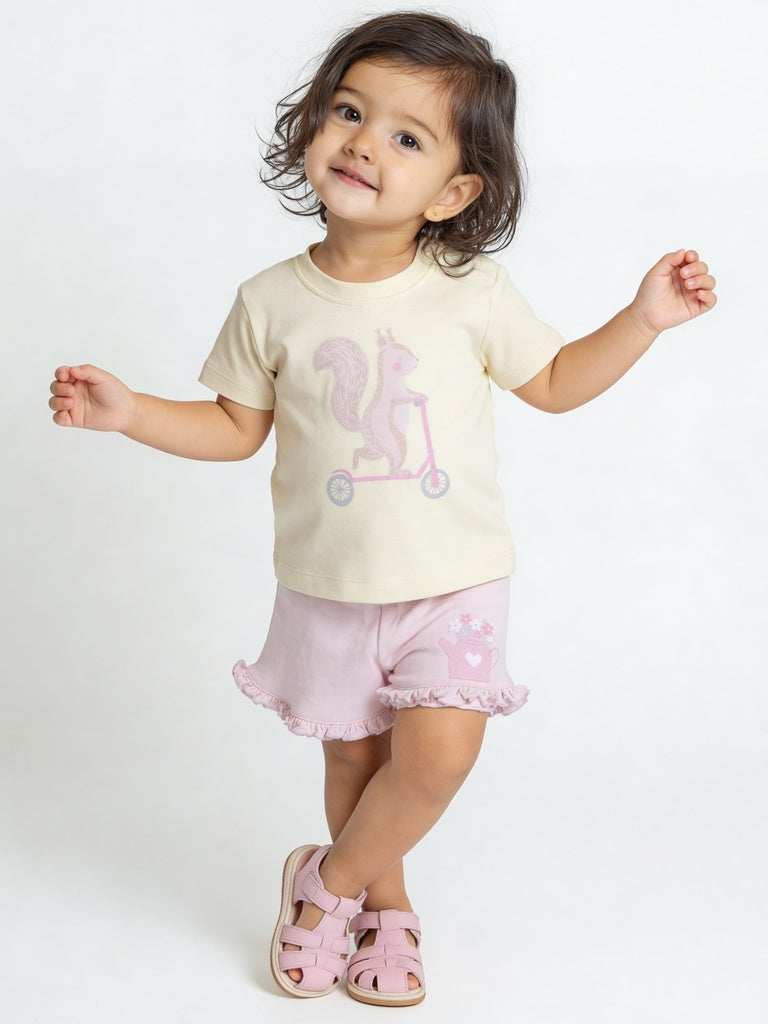 HOP Baby Girls Multi-Colored Rabbit Printed Cotton Shorts