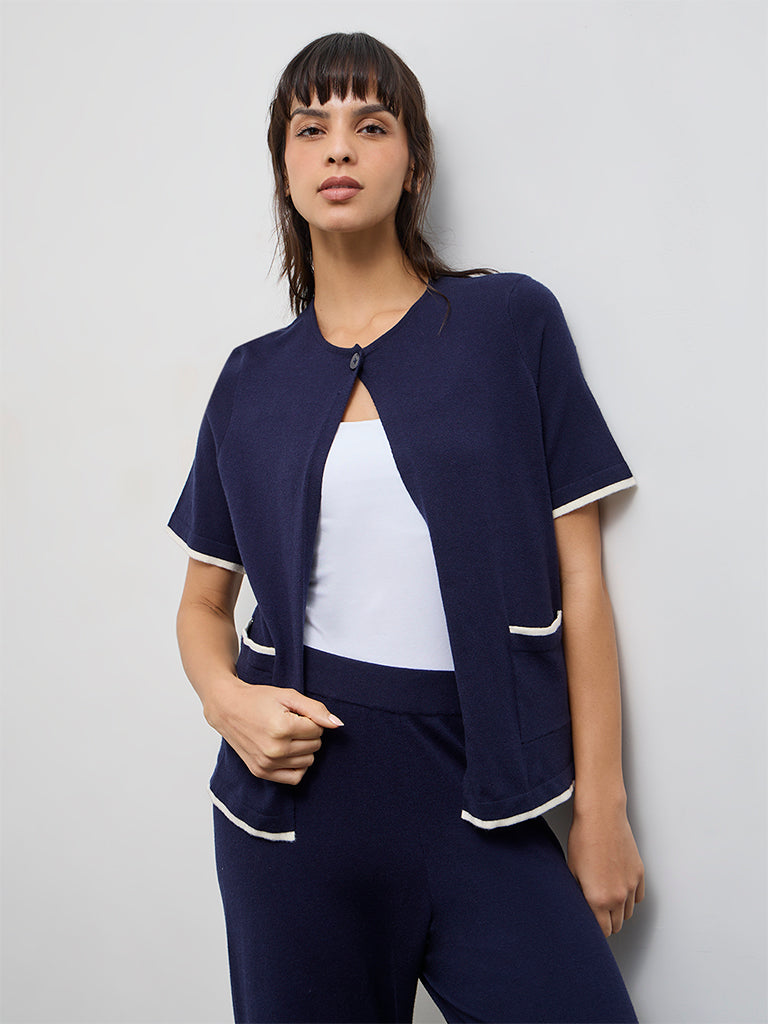 Wunderlove Navy Contrast Detailed Cardigan