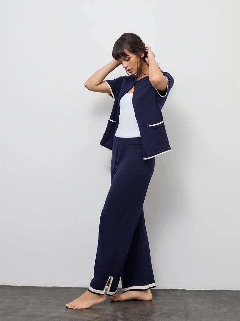 Wunderlove Navy Contrast Detailed Cardigan
