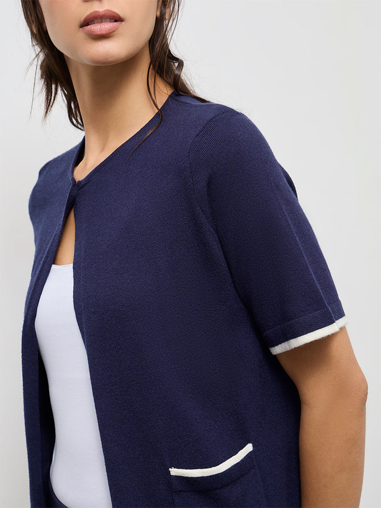 Wunderlove Navy Contrast Detailed Cardigan
