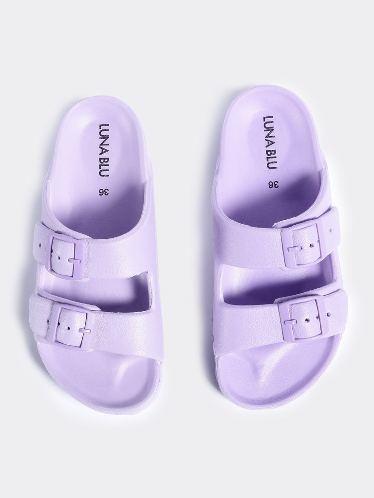 LUNA BLU Woman Lilac Double-Buckle Flat Slip-On Sandals