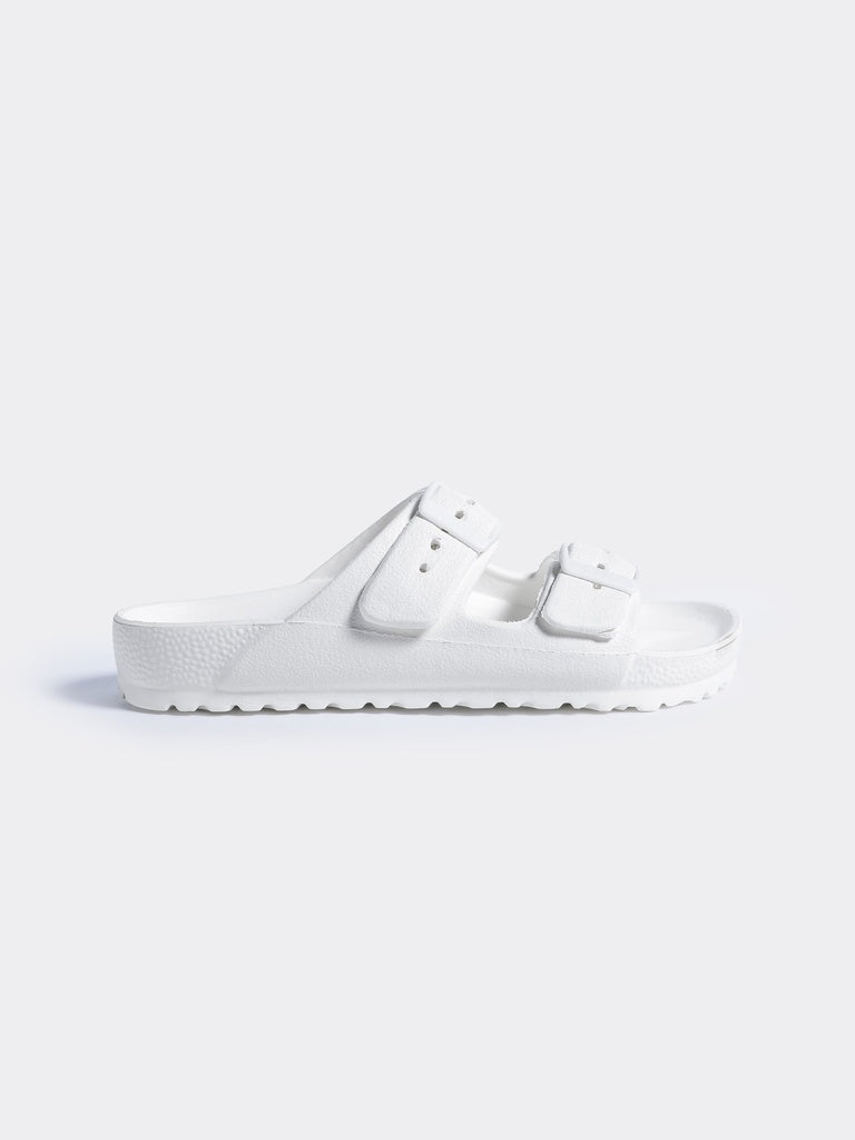 LUNA BLU White Double Buckle Casual Slides