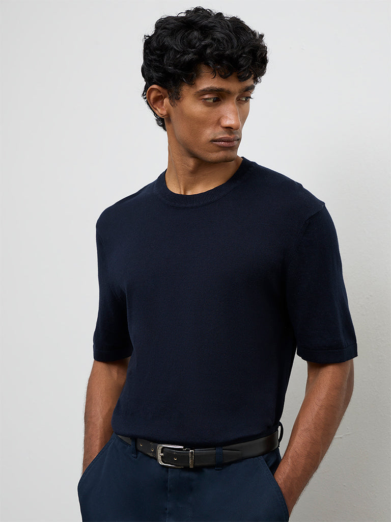 Ascot Navy Relaxed-Fit Cotton-Blend T-Shirt