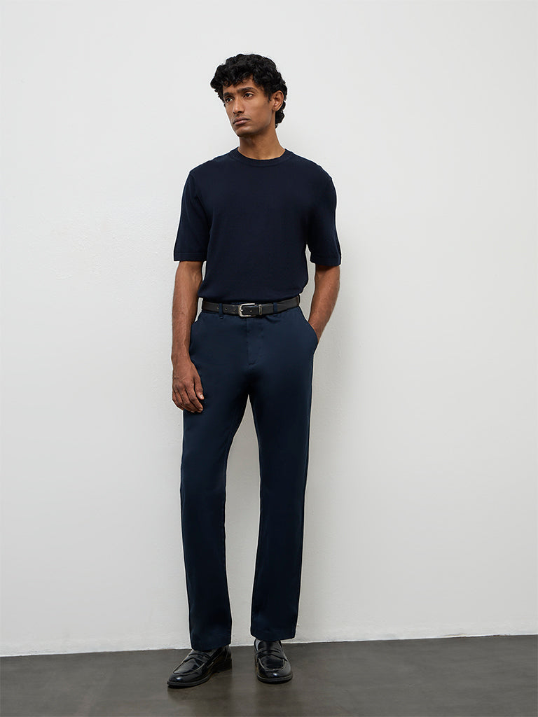 Ascot Navy Relaxed-Fit Cotton-Blend T-Shirt
