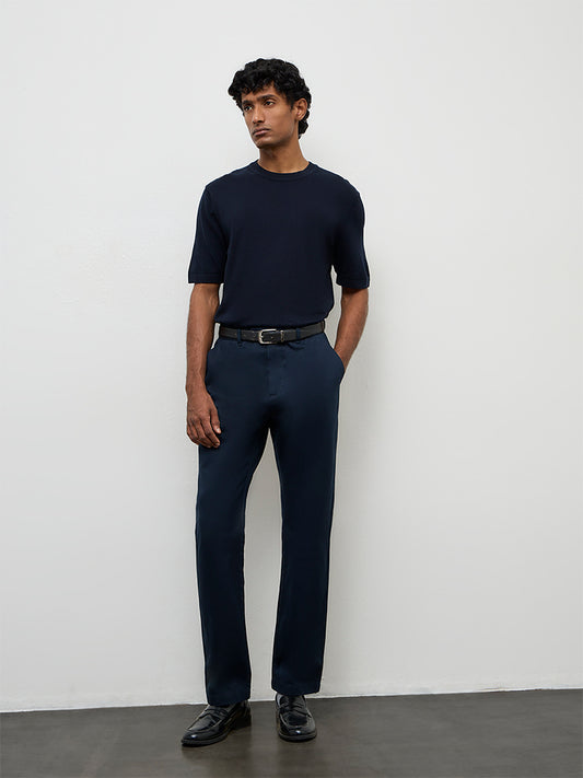 Ascot Navy Relaxed-Fit Cotton-Blend T-Shirt