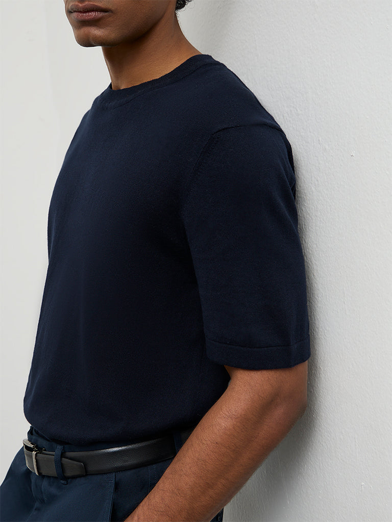 Ascot Navy Relaxed-Fit Cotton-Blend T-Shirt