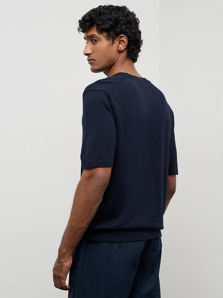 Ascot Navy Relaxed-Fit Cotton-Blend T-Shirt