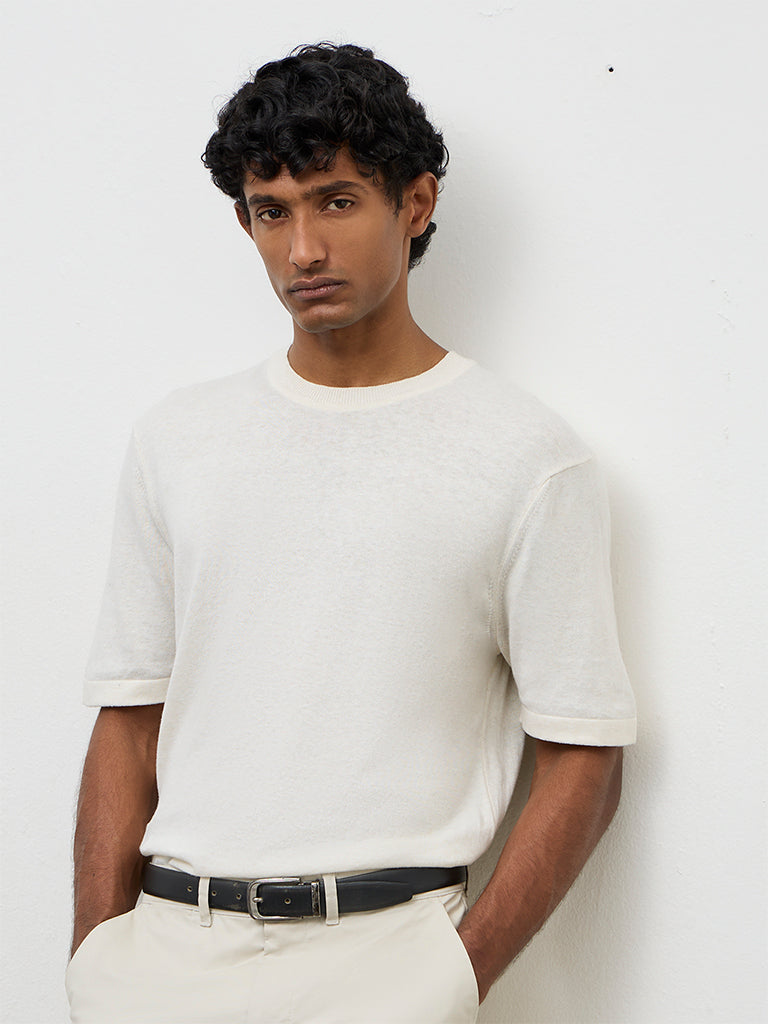 Ascot Off-White Relaxed-Fit Cotton-Blend T-Shirt