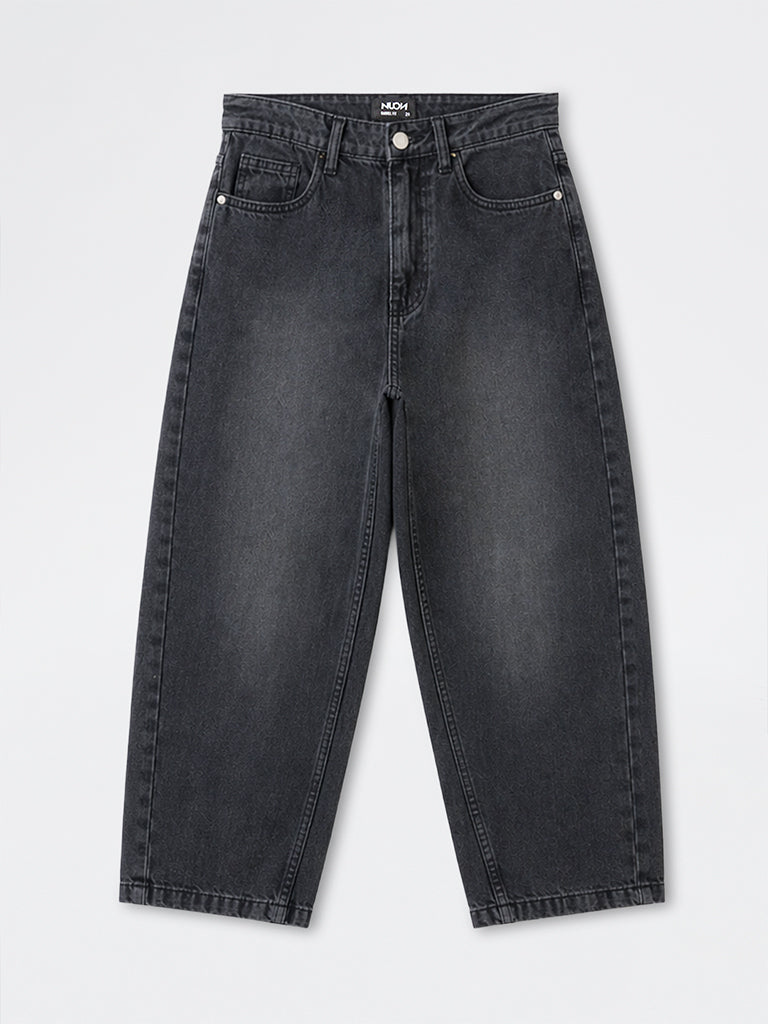 Nuon Charcoal Barrel-Fit Mid-Rise Jeans