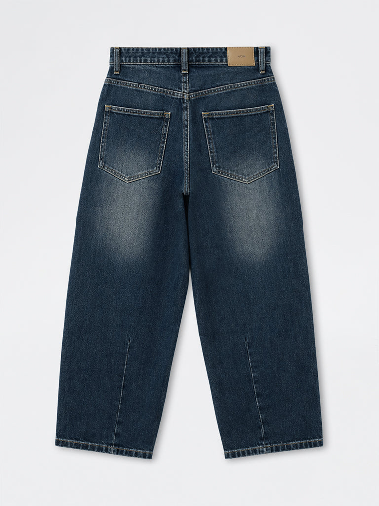Nuon Blue Mid-Wash Barrel-Fit Mid-Rise Jeans