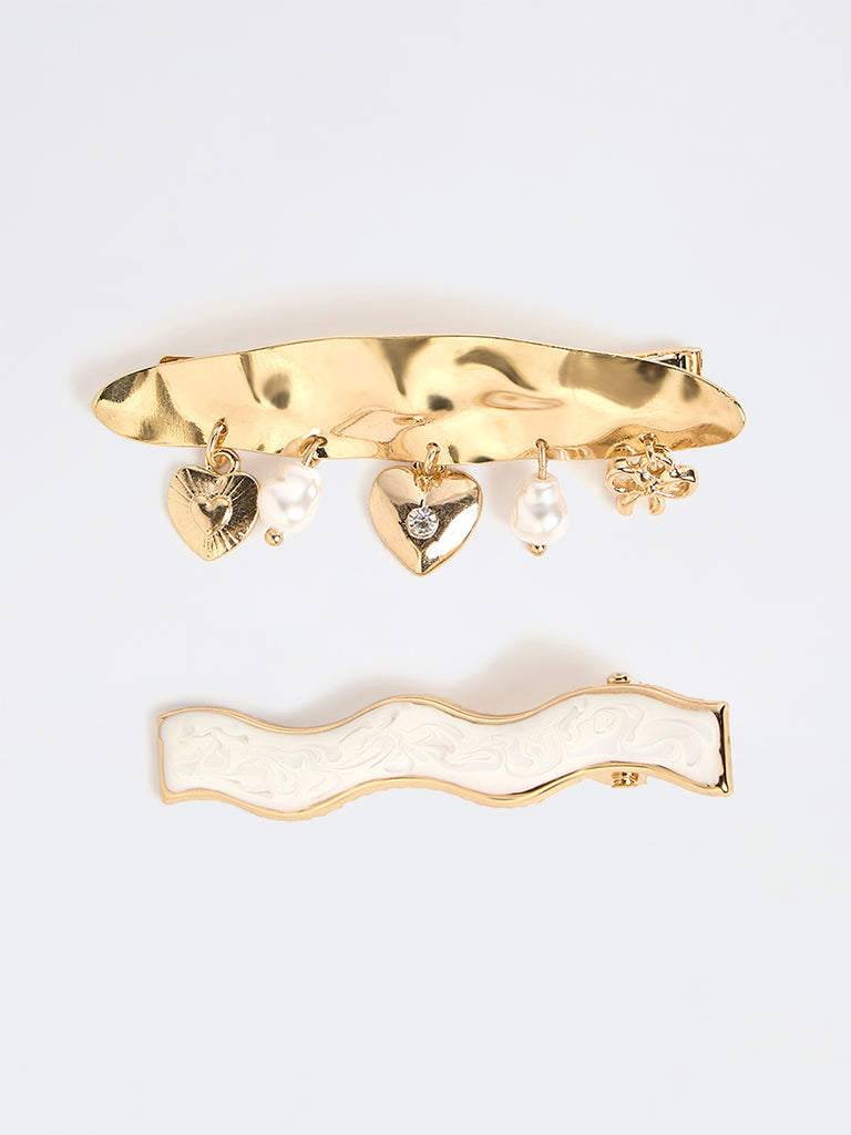 Westside Accessories Gold and White Hair Clips - Pack of 2