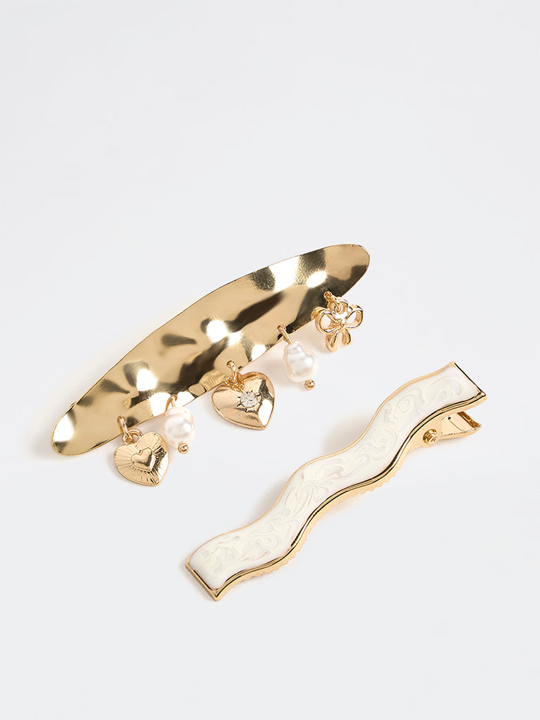 Westside Accessories Gold and White Hair Clips - Pack of 2