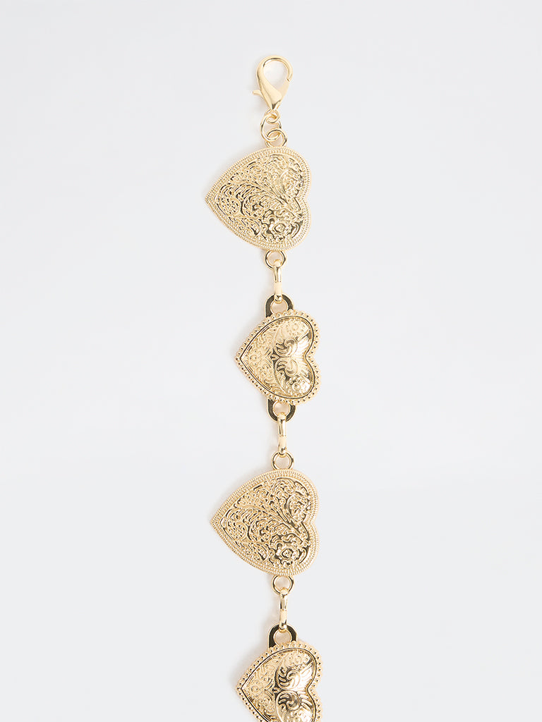 Westside Accessories Gold Heart Embossed Metal Belt
