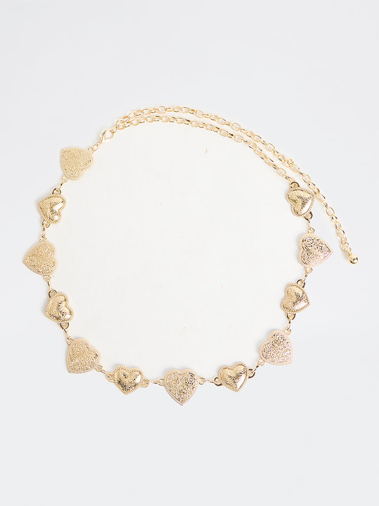 Westside Accessories Gold Heart Embossed Metal Belt
