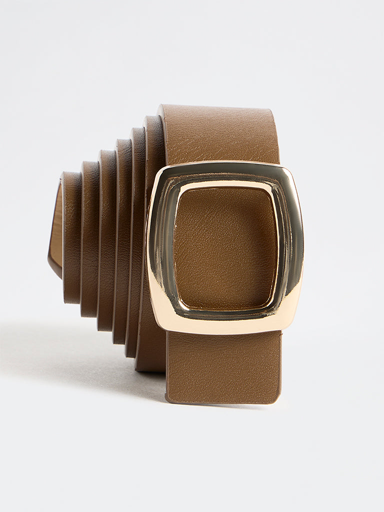 Westside Accessories Brown Square Buckle Belt