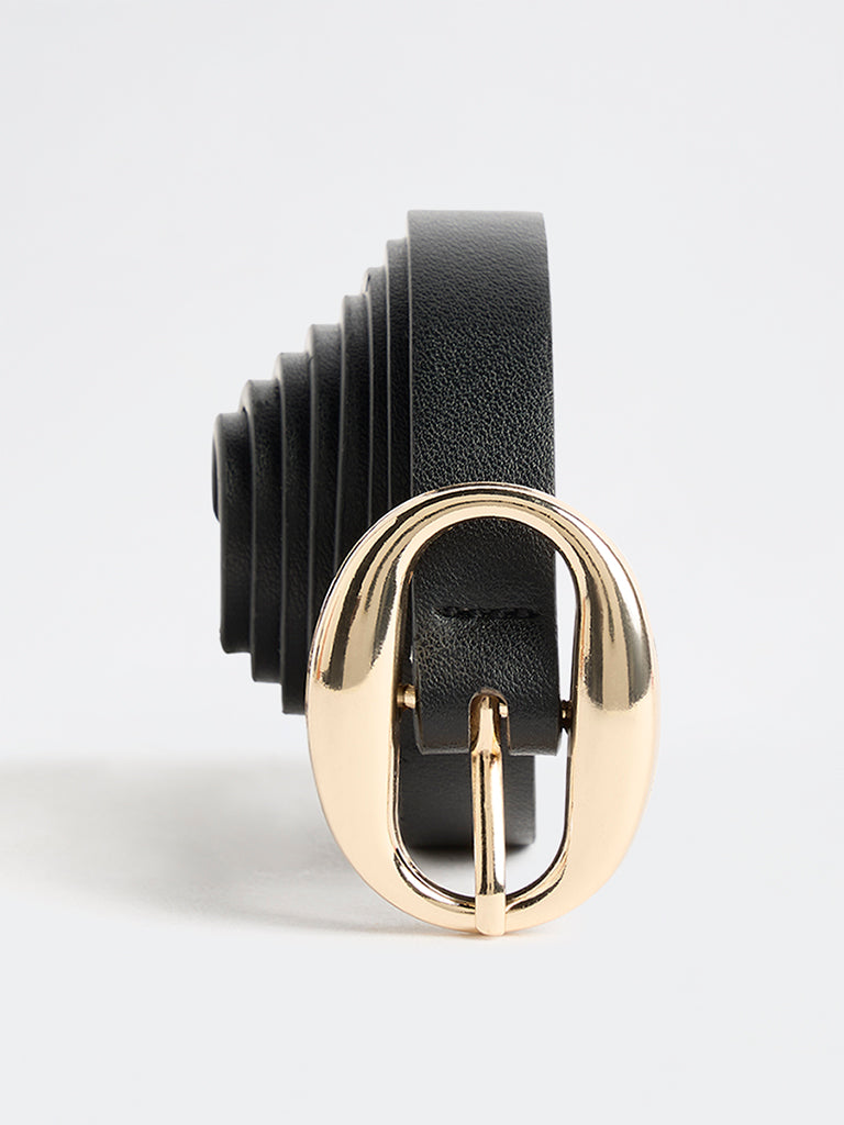 Westside Accessories Black Oval Puff Buckle Belt