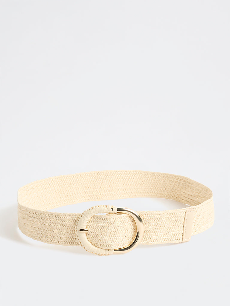 Westside Accessories Light Beige Raffia Covered Buckle Belt