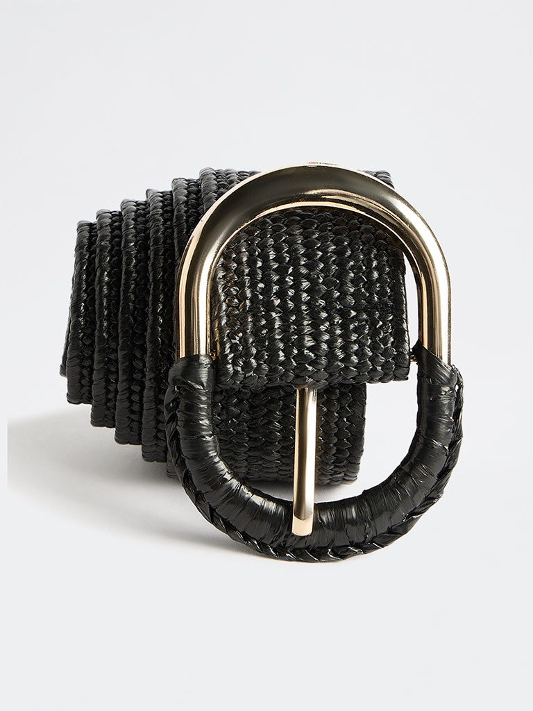 Westside Accessories Black Raffia Covered Buckle Belt
