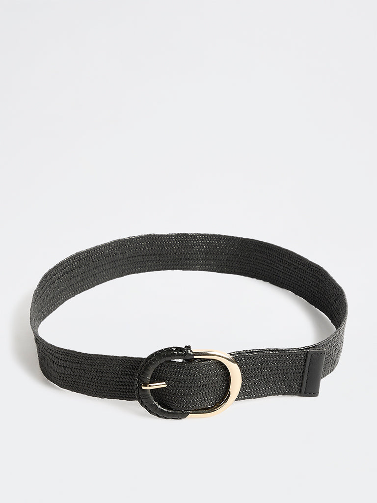 Westside Accessories Black Raffia Covered Buckle Belt