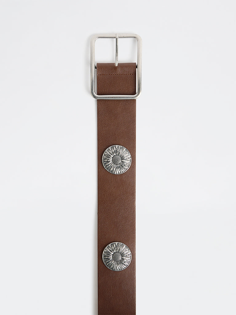Westside Accessories Brown Floral Studded Wide Belt