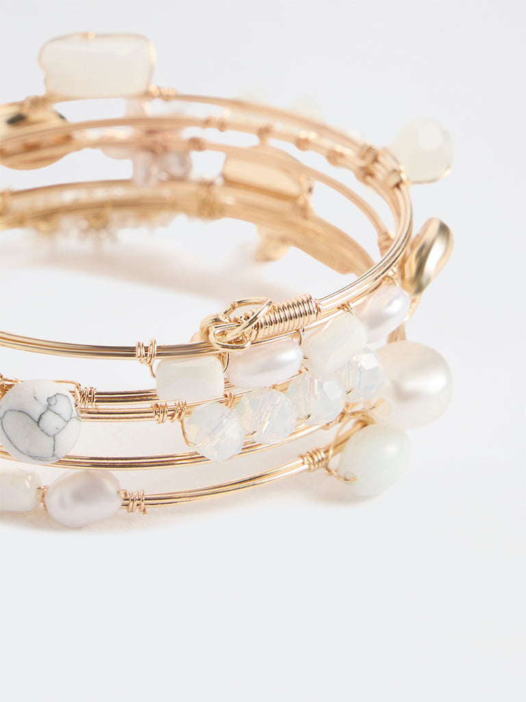 Westside Accessories White Beaded Coil Bracelet