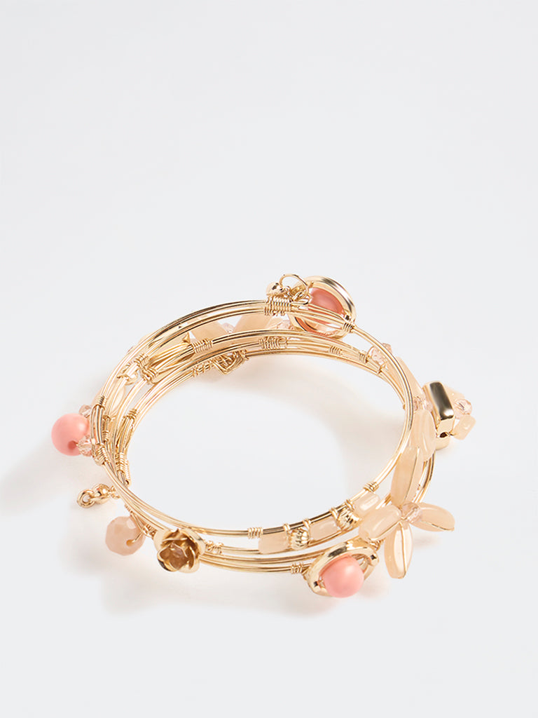 Westside Accessories Peach Beaded Coil Bracelet