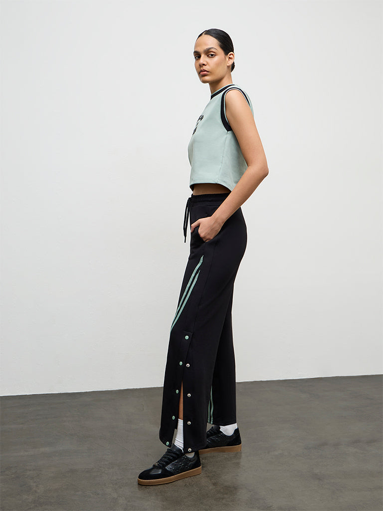 Nuoflexx Black Button-Detailed High-Rise Pants