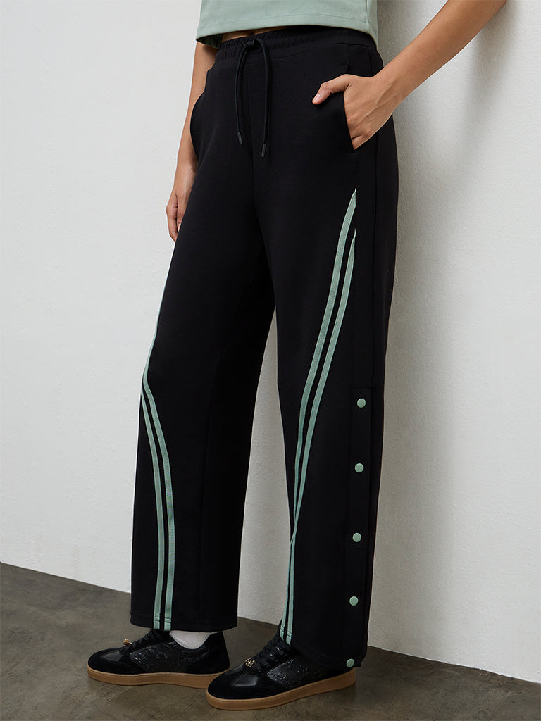 Nuoflexx Black Button-Detailed High-Rise Pants