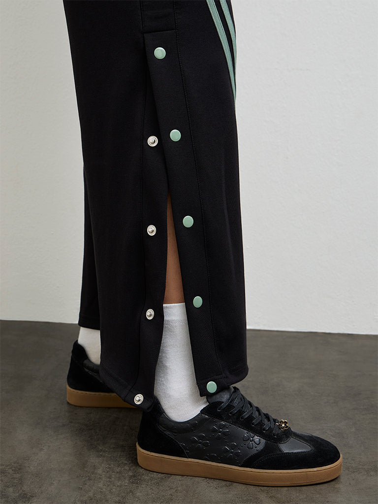 Nuoflexx Black Button-Detailed High-Rise Pants