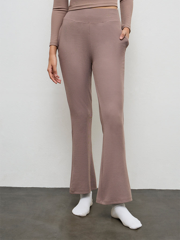 Nuoflexx Brown Ribbed High-Rise Yoga Pants