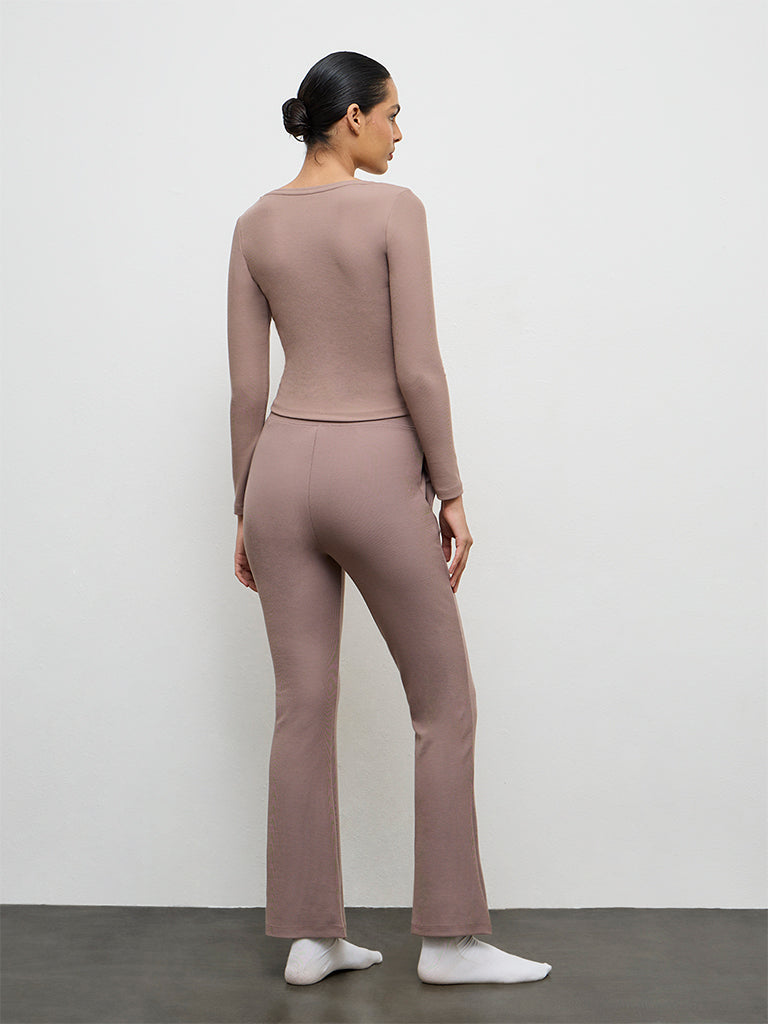 Nuoflexx Brown Ribbed High-Rise Yoga Pants