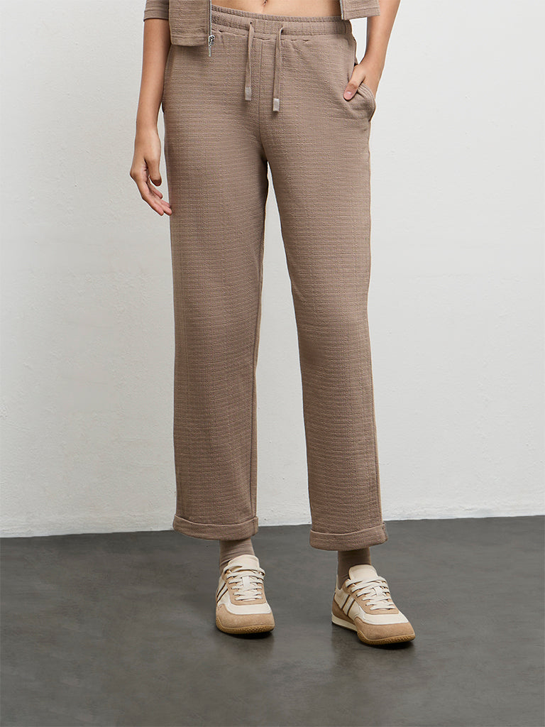Nuoflexx Brown Textured High-Rise Cotton-Blend Track Pants