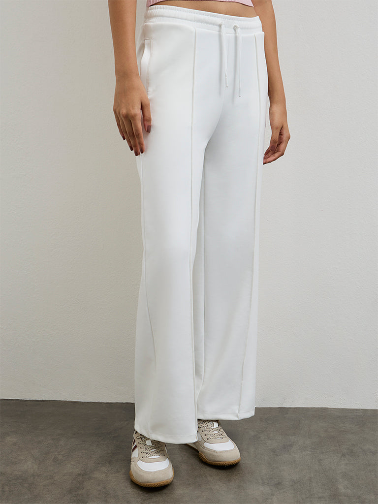 Nuoflexx White Pipeline-Detail High-Rise Track Pants