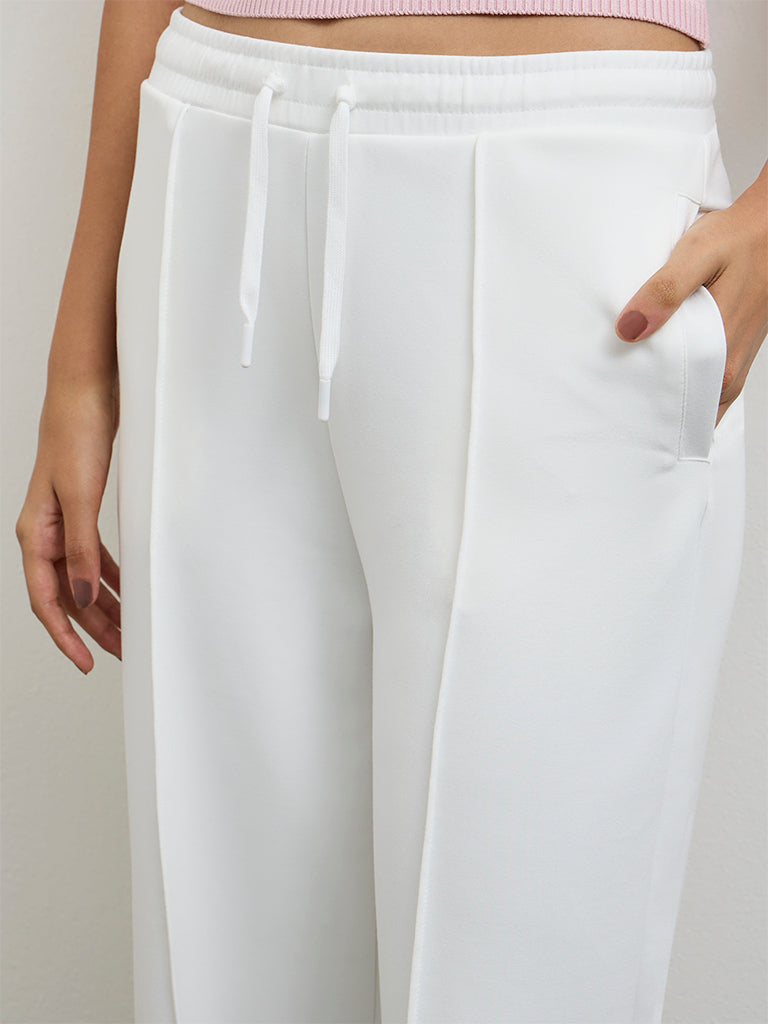 Nuoflexx White Pipeline-Detail High-Rise Track Pants