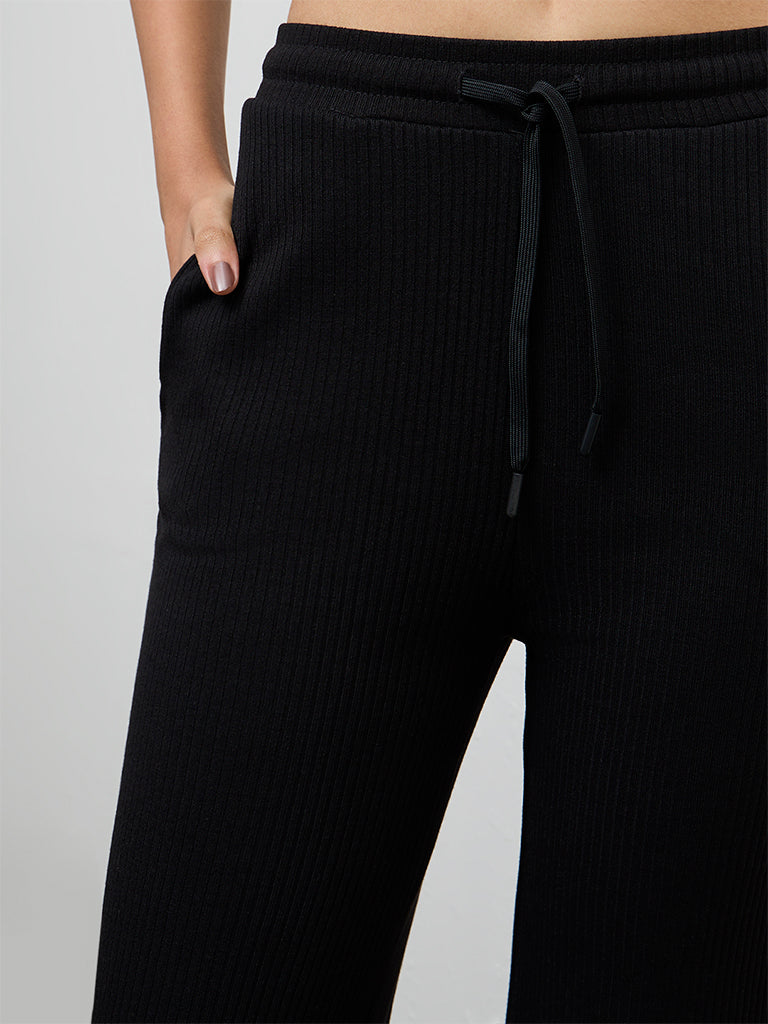 Nuoflexx Black Ribbed-Textured High-Rise Pants