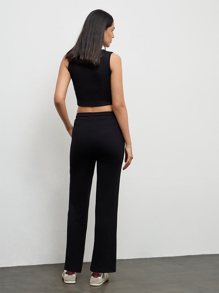 Nuoflexx Black Ribbed-Textured High-Rise Pants