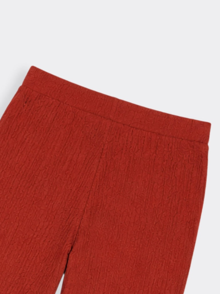 Nuoflexx Red Ribbed-Textured High-Rise Pants