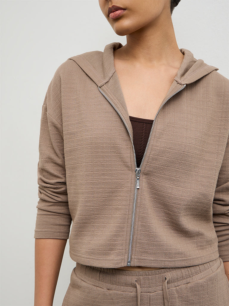 Nuoflexx Dusty Brown Textured Hooded Jacket