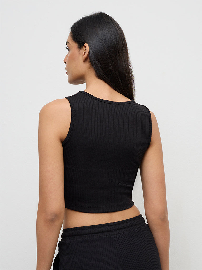 Buy Nuoflexx Black Ribbed Zip-Front Top from Westside