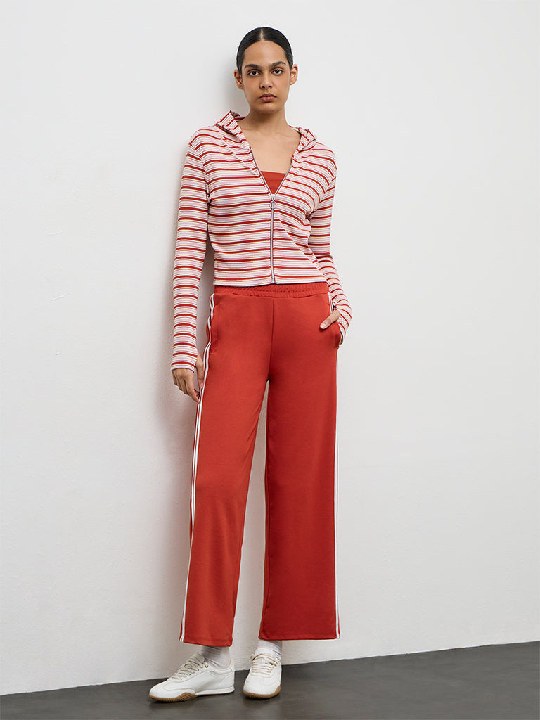 Nuoflexx Rust Striped Cotton-Blend Hooded Jacket