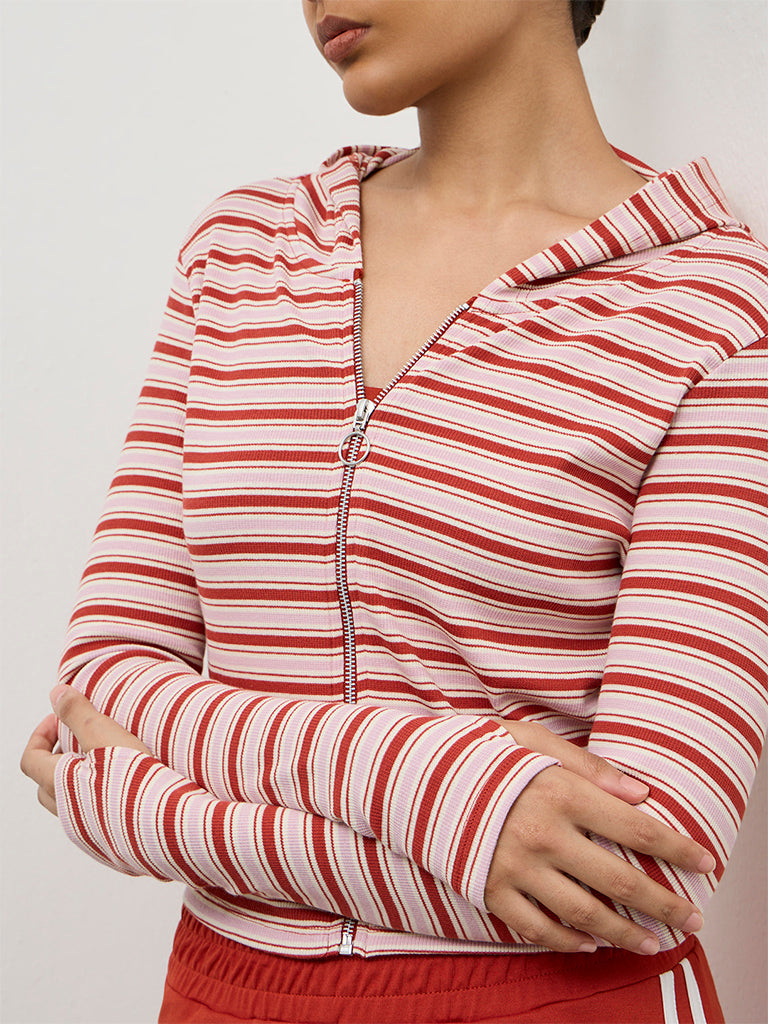 Nuoflexx Rust Striped Cotton-Blend Hooded Jacket