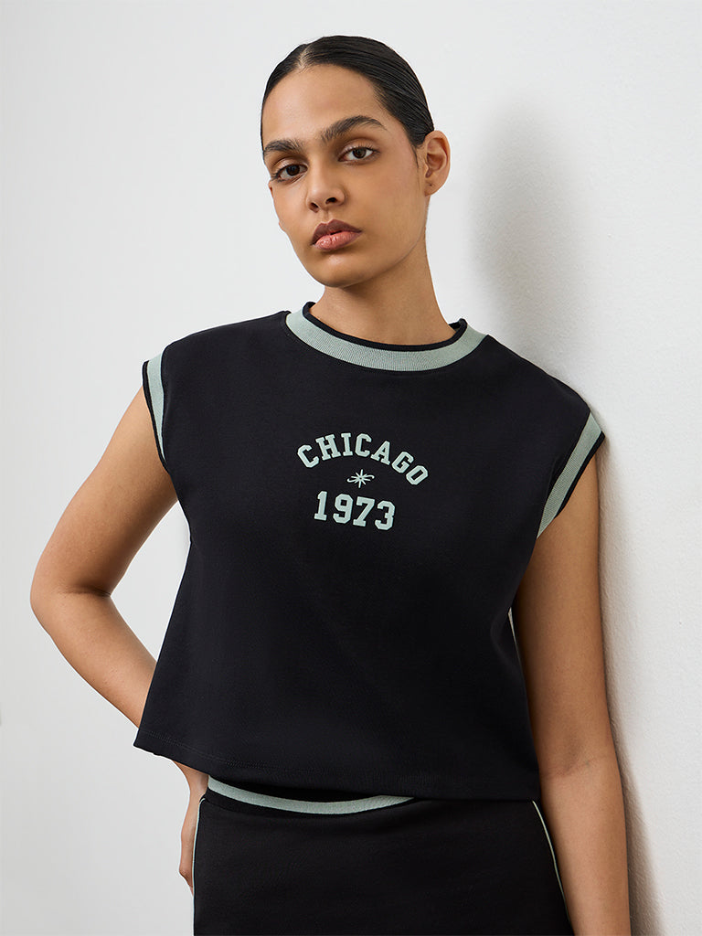 Nuoflexx Black Text Printed Cotton-Blend T-Shirt
