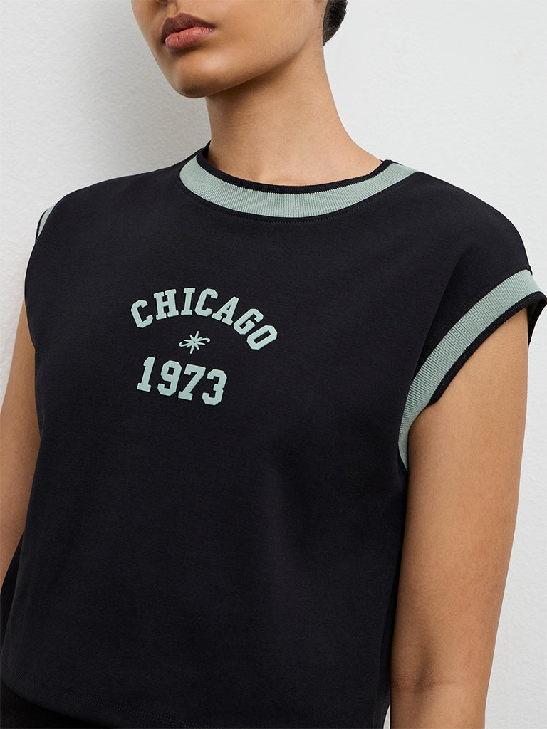 Nuoflexx Black Text Printed Cotton-Blend T-Shirt