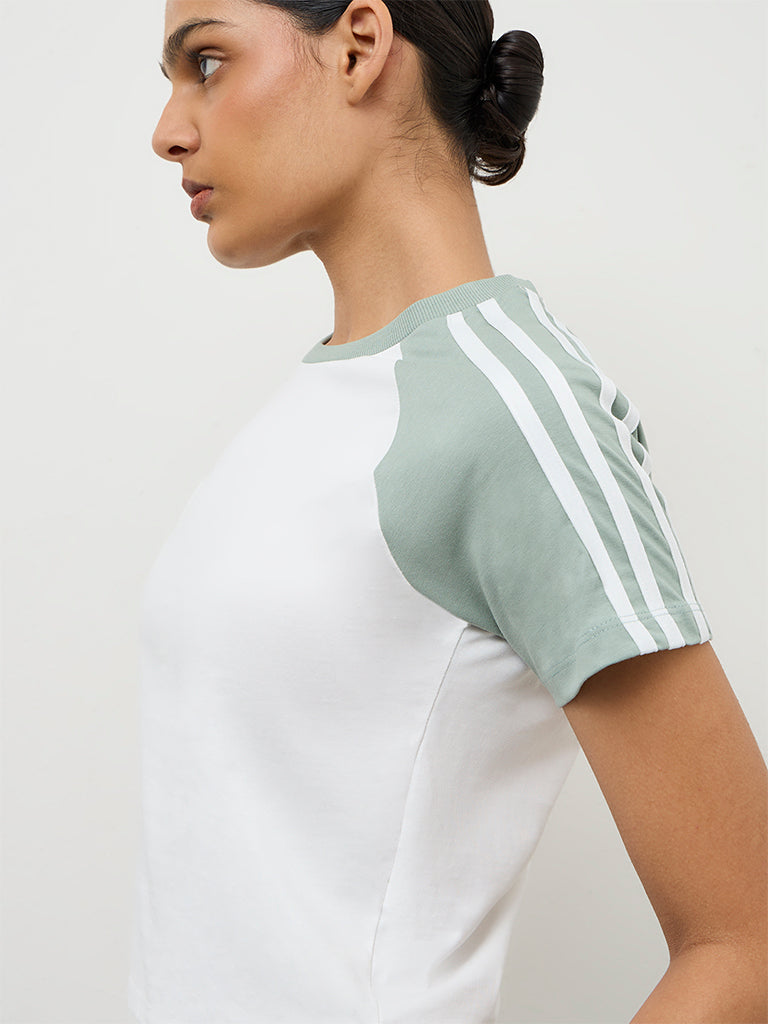 Nuoflexx White Color-Blocked Cotton T-Shirt
