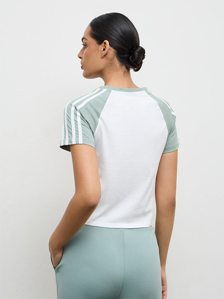Nuoflexx White Color-Blocked Cotton T-Shirt