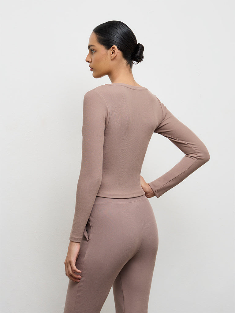 Nuoflexx Dusty Brown Ribbed Top