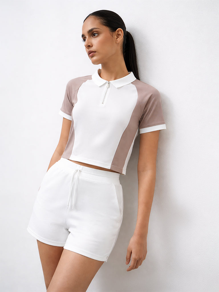 Nuoflexx Off-White Color-Blocked Cotton Polo T-Shirt