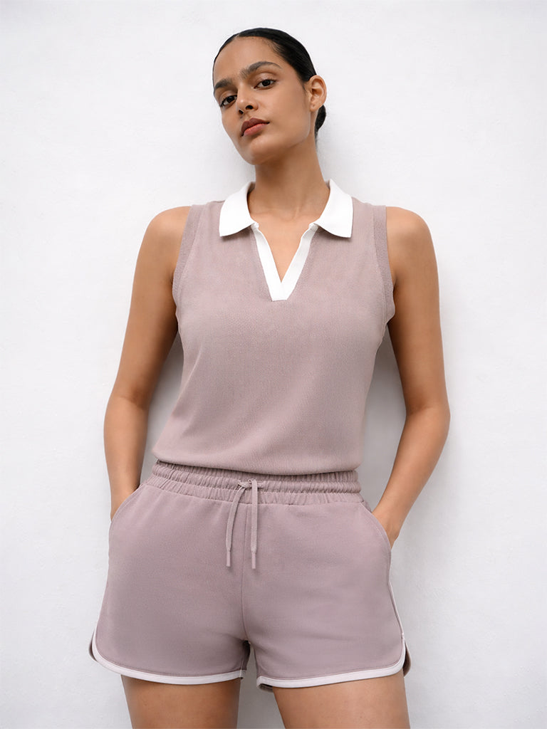 Nuoflexx Taupe Ribbed Cotton-Blend Top